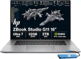 HP - Upgraded - ZBook Studio G11 16" FHD+ AI Workstation Laptop - NVIDIA RTX 1000Ada - Intel Core Ultra 7 165H - 32GB Memory - 2TB SSD - Sliver Gray