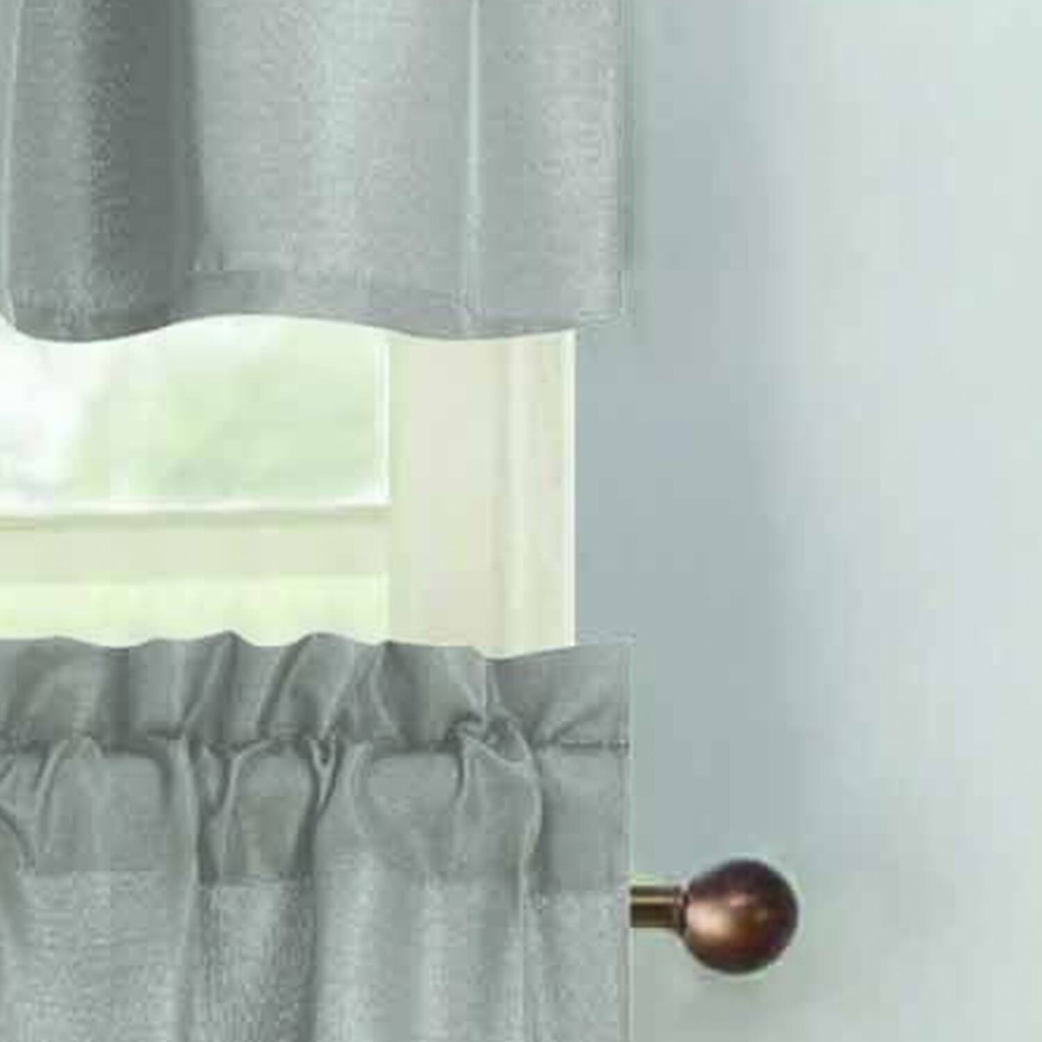 Alt View 2. RT Designers Collection - RT Designers Collection 100% Polyester Gibson Solid 3 PC Kitchen Curtains Valance & Tiers Set 54" x 18" Silver - Silver.