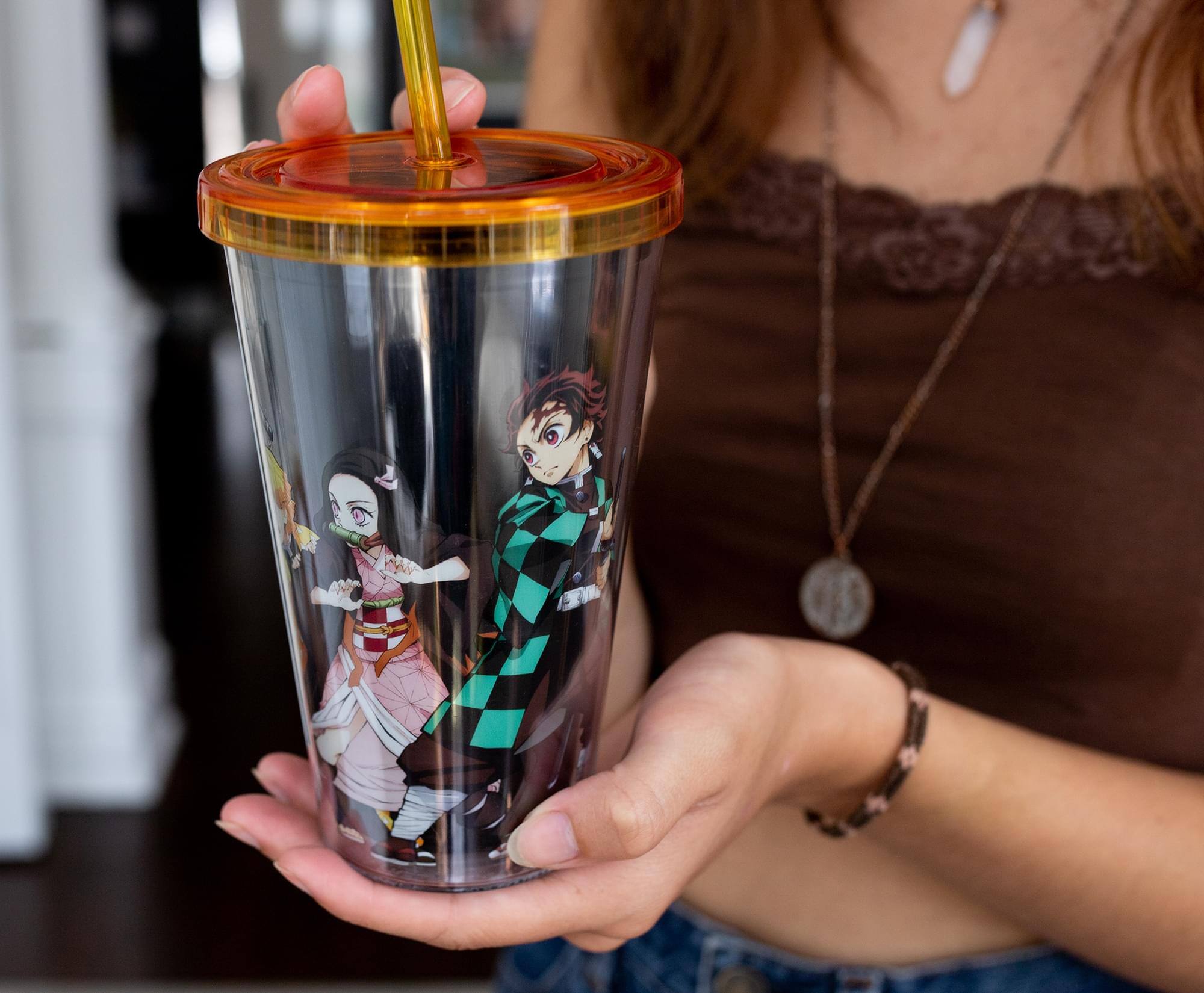 Alt View 10. Surreal Entertainment - Demon Slayer Acrylic Carnival Cup with Lid and Straw | Holds 16 Ounces - Yellow.