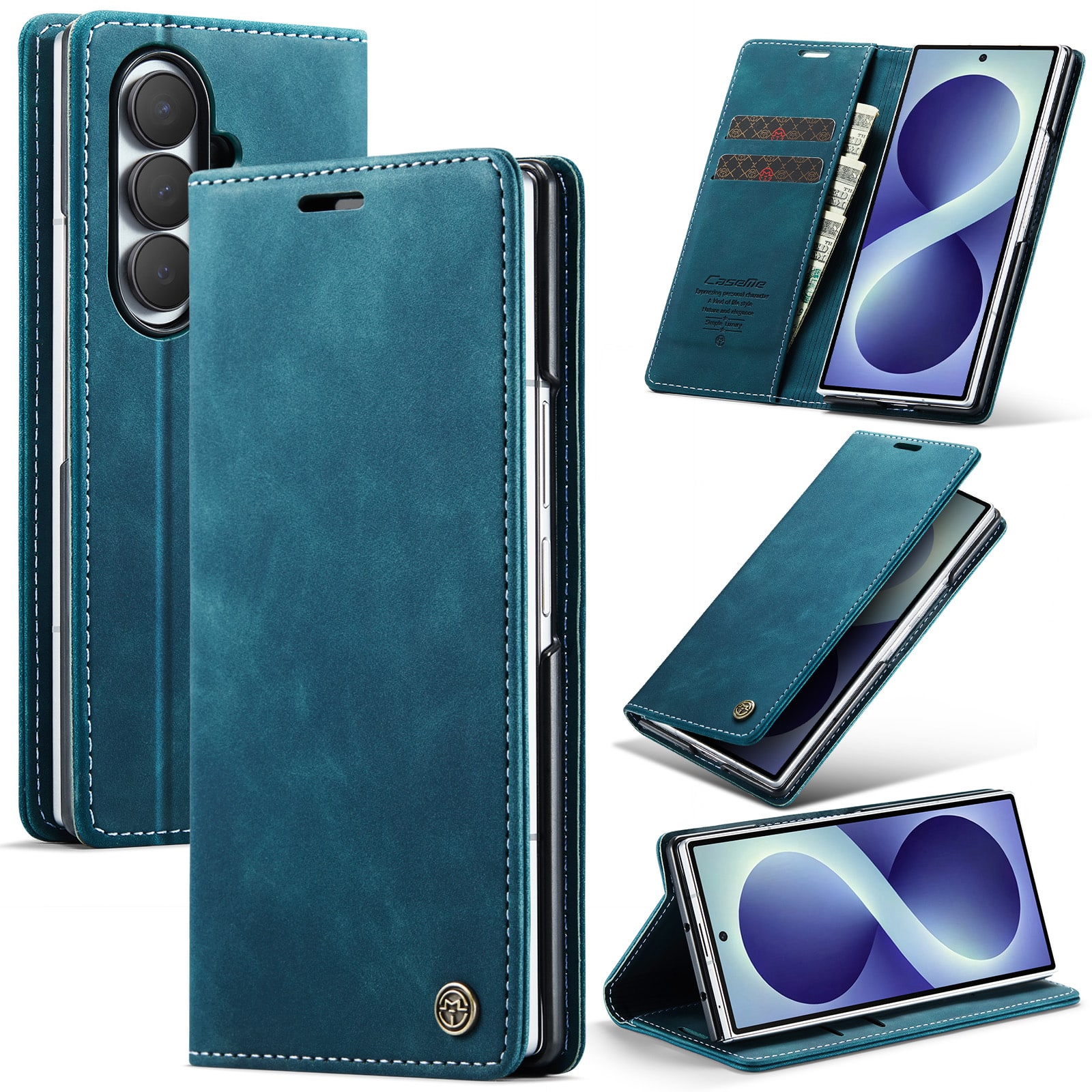 Dteck - Leather Wallet Case for Samsung Galaxy Z Fold8 Ultra Card Slots Flip Kickstand Magnetic Closure Shockproof Cover - Blue price history on PriceWatchPro