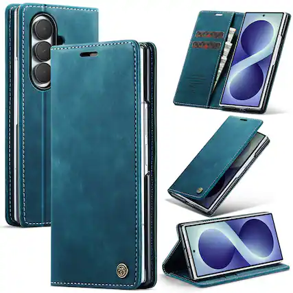 Front. UUCOVER - for Samsung Galaxy Z Fold 8 Ultra Wallet Case,Magnetic PU Leather+PC Card Slots Case Shockproof Stand Cover - Blue.