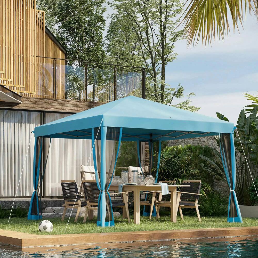 Alt View 6. Spaco - Spaco 10'x10' Pop Up Canopy Tent with Netting,Gazebo,Screen House,Carry Bag - Light Blue.