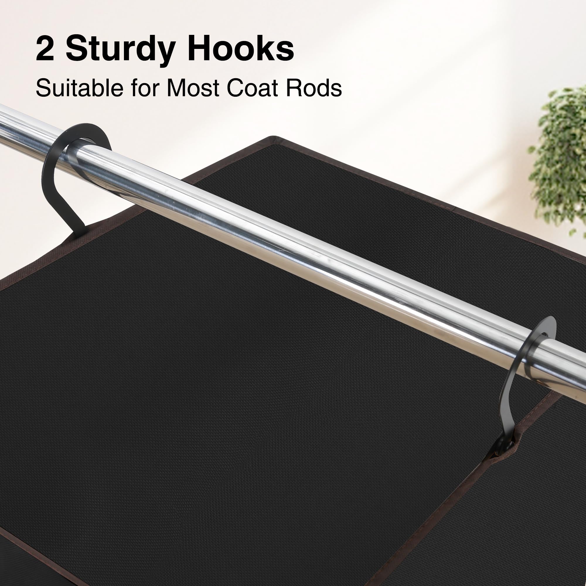 2 Sturdy Hooks  
Suitable for Most Coat Rods