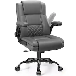 KERDOM - PU Leather Office Chair with Lumbar Support, Home Office Computer Chair, Flip-up Arms, Swivel Small Desk Chair, Tilt - Dark Gray
