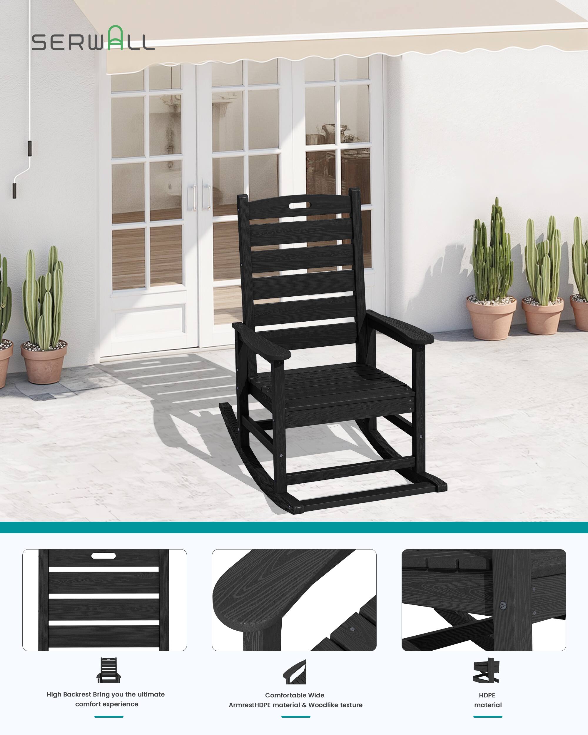 SERWALL

High Backrest Bring you the ultimate comfort experience

Comfortable Wide Armrest HDPE material & Woodlike texture

HDPE material