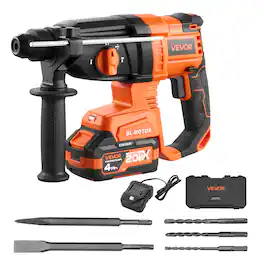 VEVOR - Rotary Hammer Drill, 7/8 in SDS-Plus Cordless, 20V Battery Powered Rotary Hammer, Brushless, Including Battery - Orange;Black