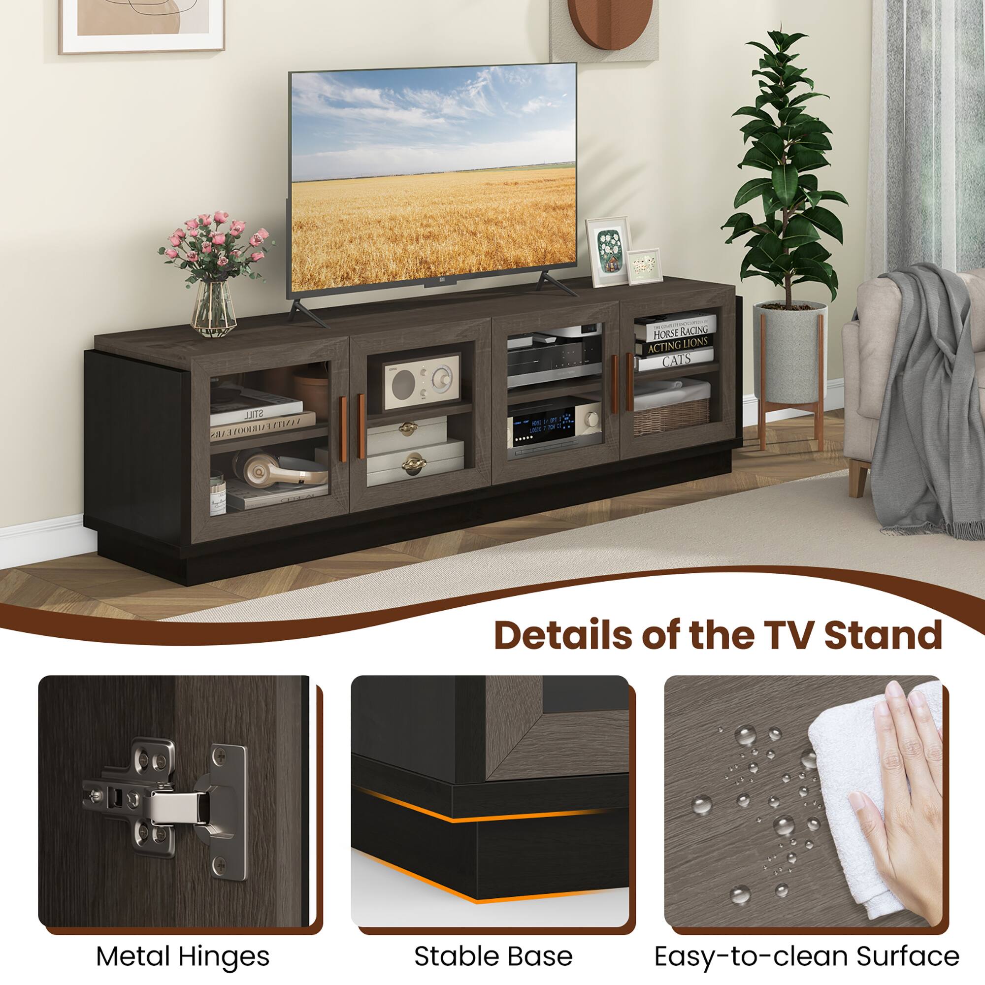 HORSE RACING ACTING LIONS CATS STILL EN UARKLLIE RI INIE .... Details of the TV Stand Metal Hinges Stable Base Easy-to-clean Surface
