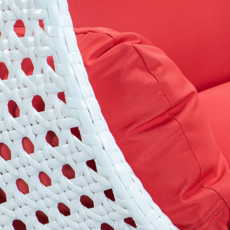 Alt View 2. LeisureMod - Leisuremod Modern 2-Person Outdoor Egg Swing White Wicker Chair with Stand, Plush Washable Cushions & Waterproof Cover - Red.