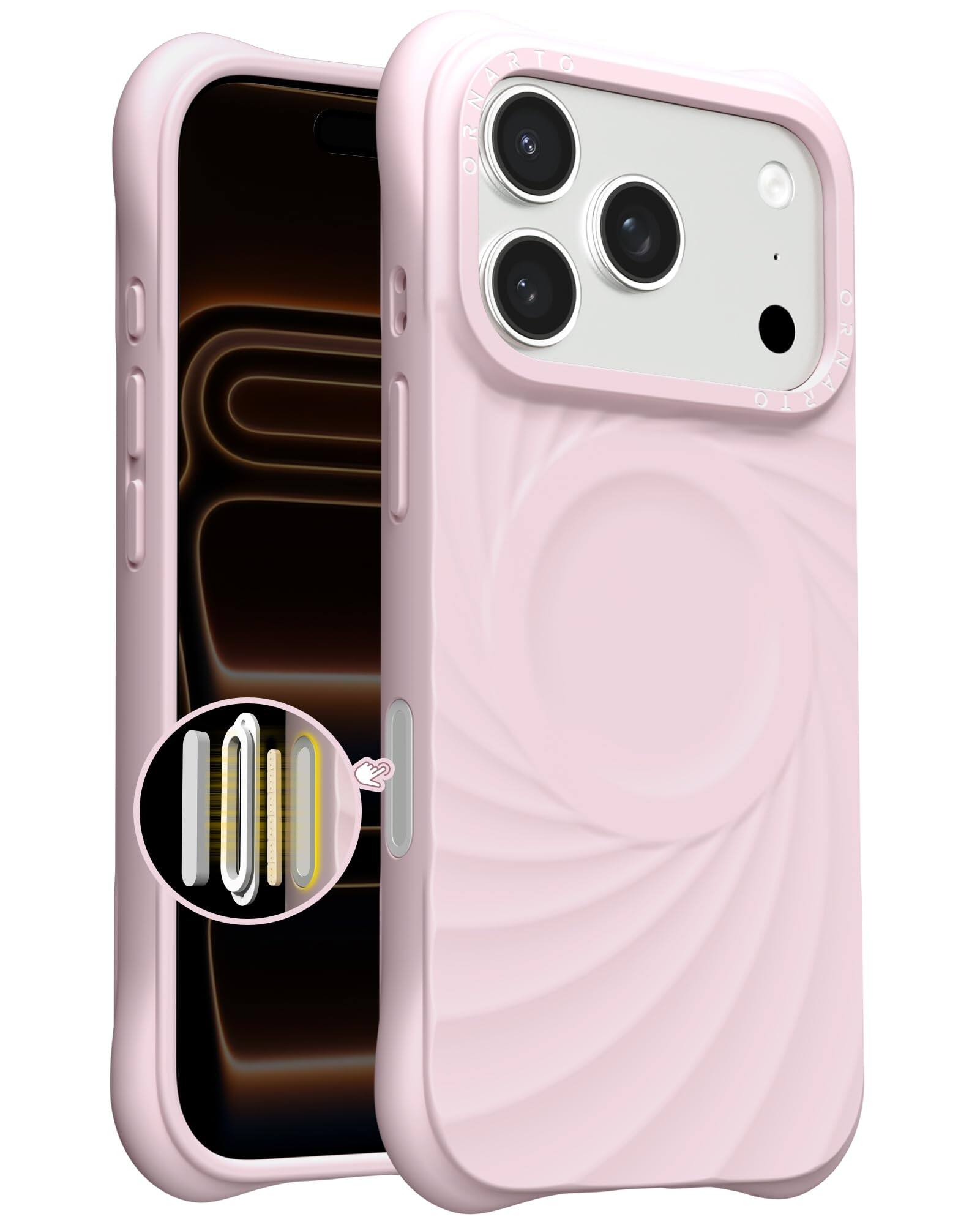 Alt View 1. Ornarto - ORNARTO Vortuxe for iPhone 17 Pro Max Case 6.9" and for AirPods Pro 2 Case in Pink - Pink.