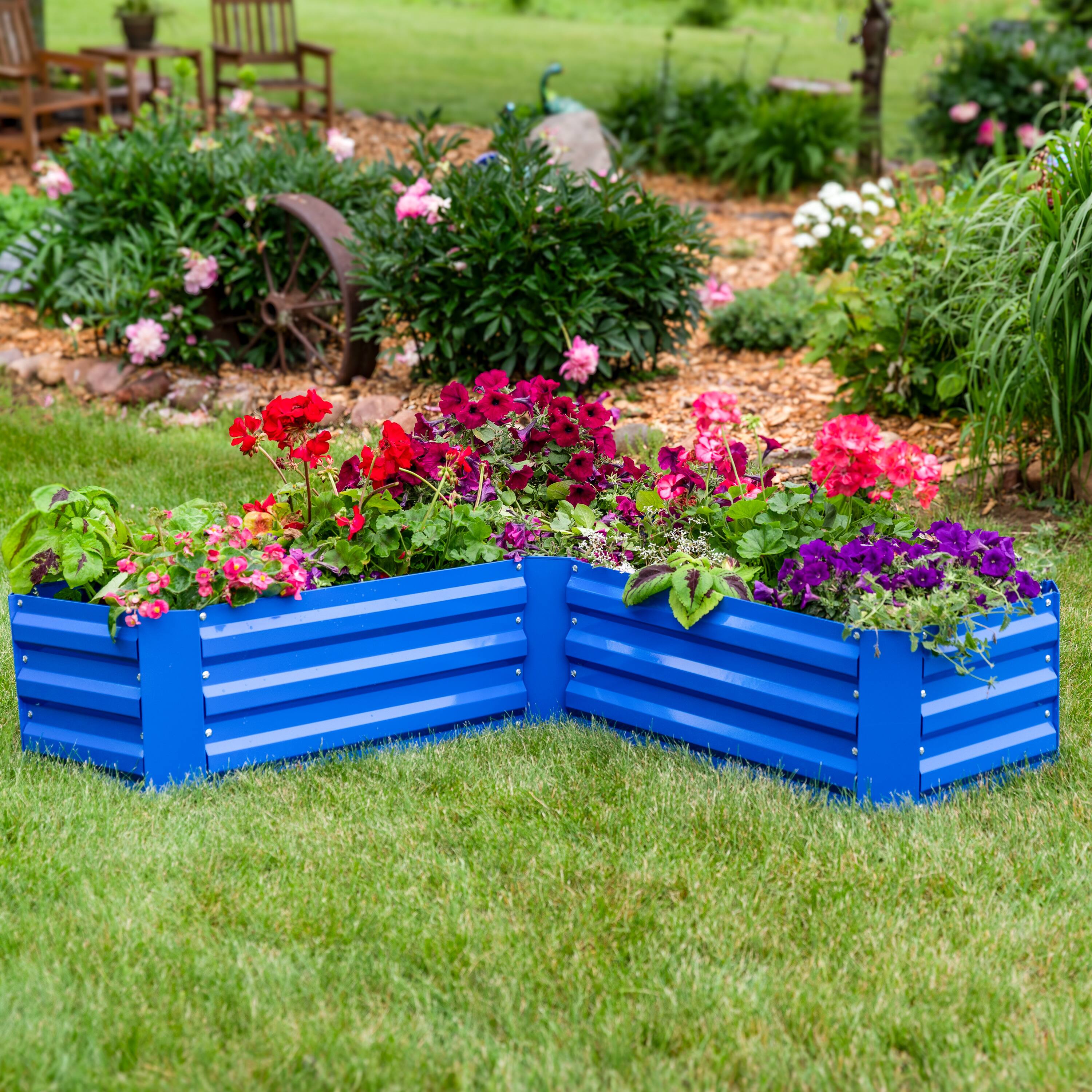 Alt View 9. Sunnydaze - Galvanized Steel L-Shaped Raised Garden Bed - Blue.