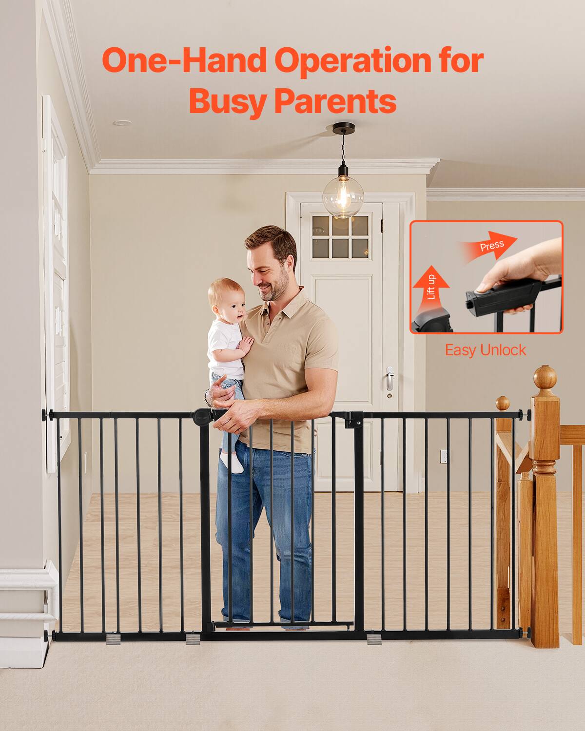 One-Hand Operation for Busy Parents

Press and Lift

Easy Unlock