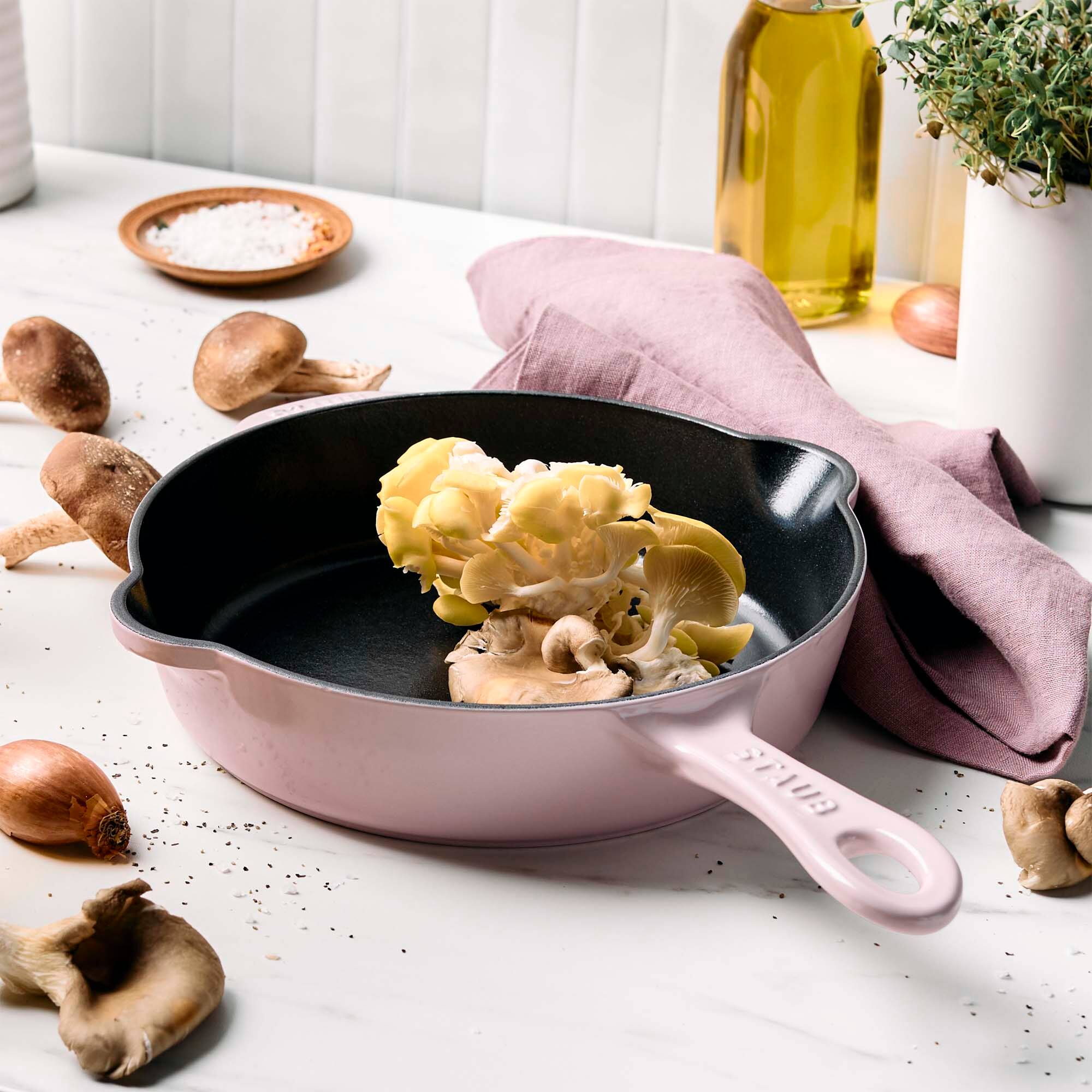 Alt View 7. Staub - STAUB Cast Iron 11-inch Traditional Deep Skillet - Peony Pink - Peony Pink.