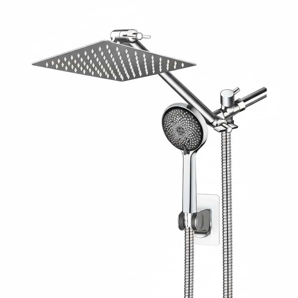 Dazzed Corner - 8” Rain Shower Head & Handheld Combo with Adjustable Arm - Silver