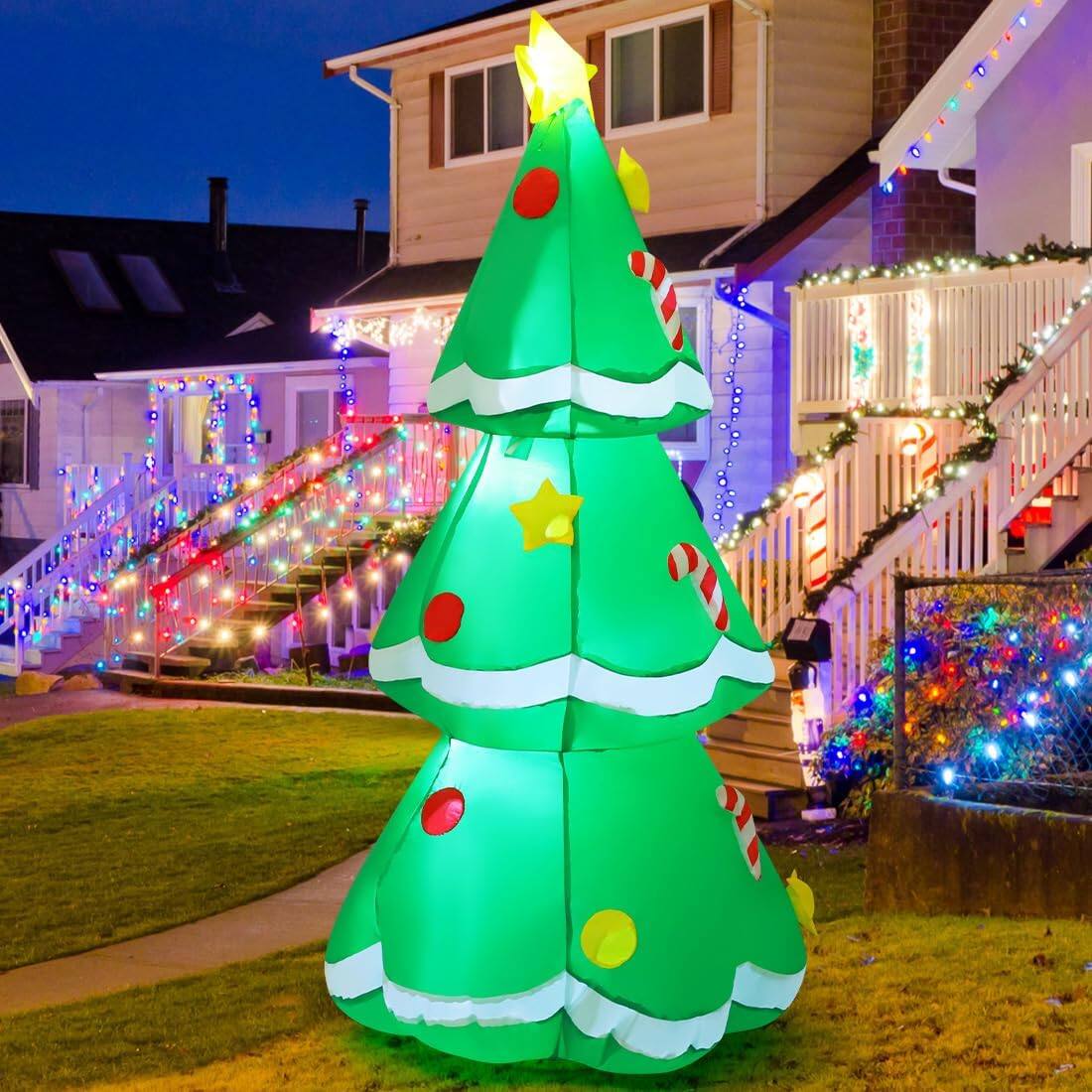 Left. GOOSH Inflatables - GOOSH 5 FT Christmas Inflatables Tree Outdoor Decorations with Built-in LEDs - Green.
