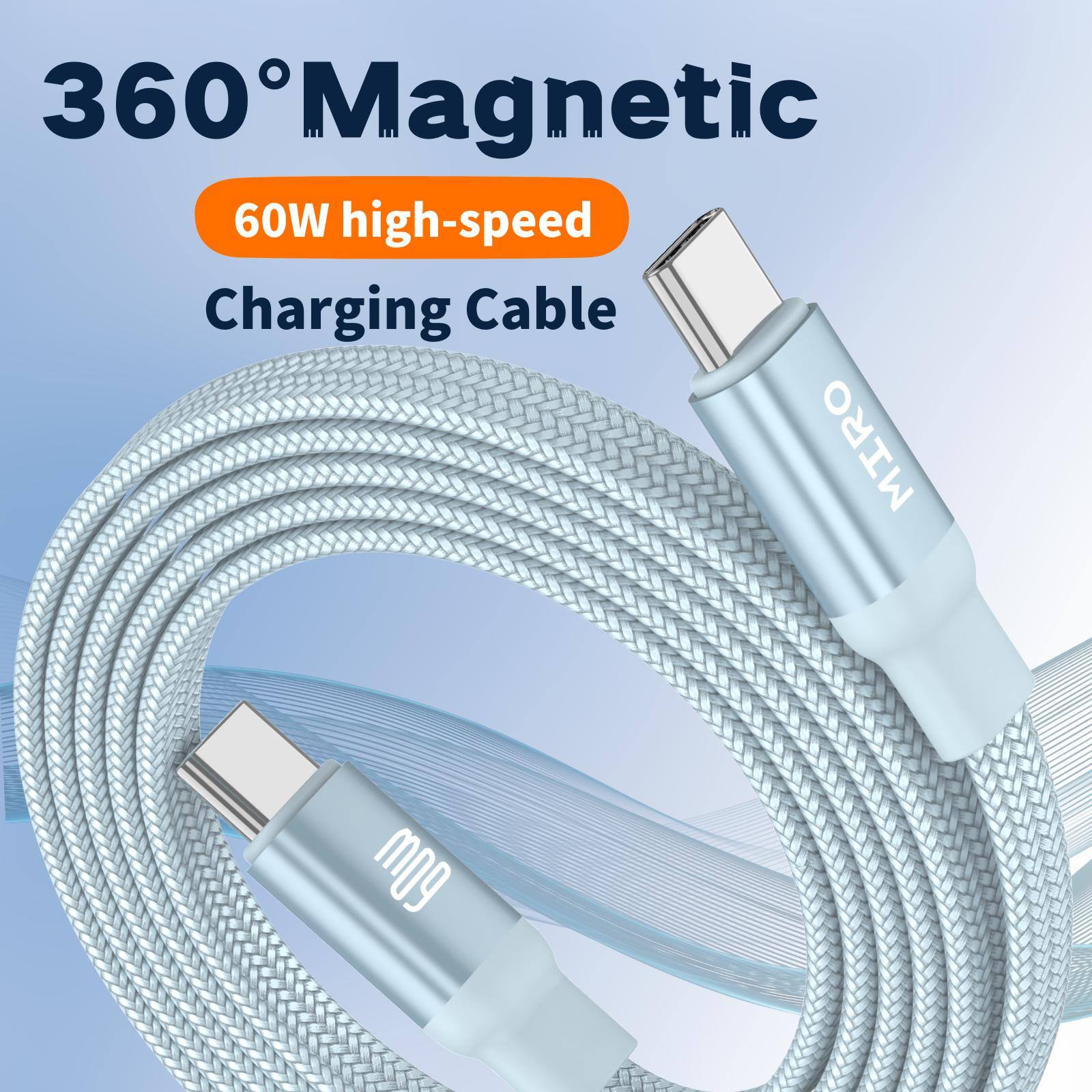 Alt View 2. Miro - U4 Series 360°Magnetic 60W High Speed Braided Wire Charging Cable Fast Charging for Apple & Type-C Devices - Blue.