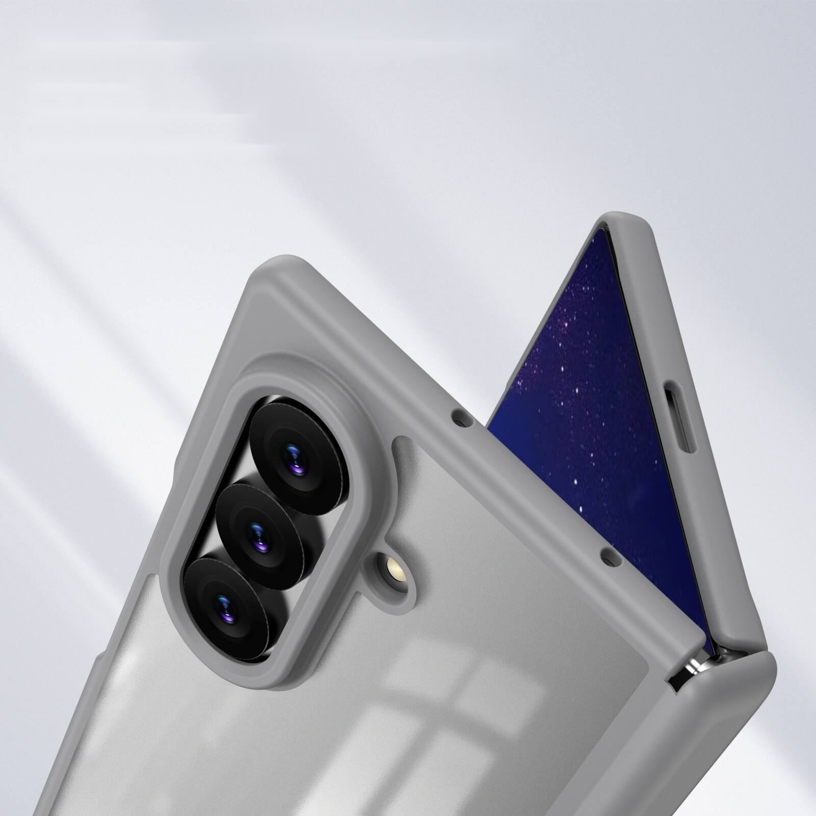 Angle. Dteck - Shockproof Case for Samsung Galaxy Z Fold8 Ultra with Screen Protector, Rugged Full Hinge Cover with Raised Camera Edge - Gray.