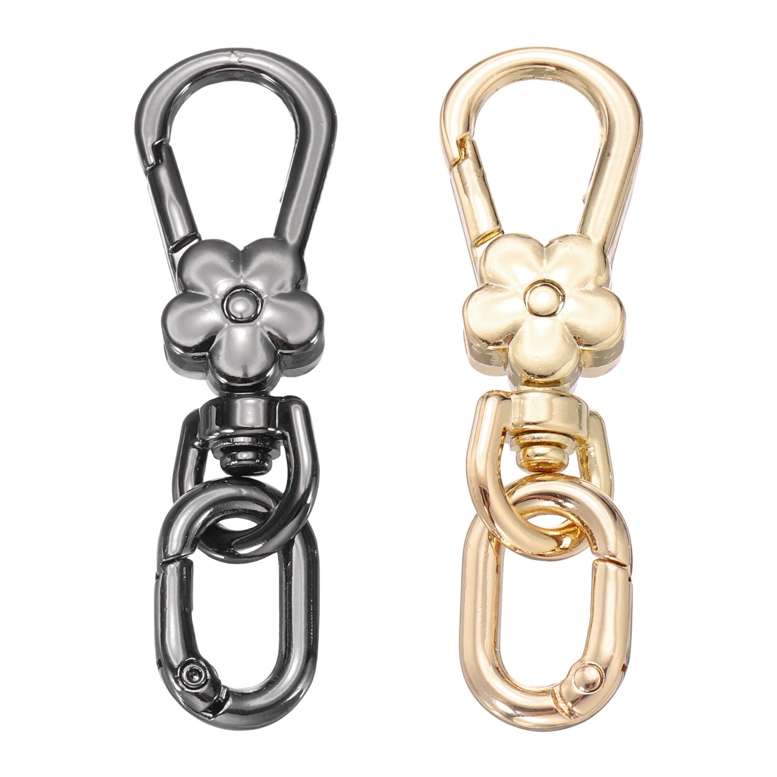 Front. Unique Bargains - 2pcs Metal Keychain Clip Swivel Lobster Claw Clasp Quick Release Oval Key Ring Detachable for Crafts Bag Lanyard - Light Gold/Gunmetal.