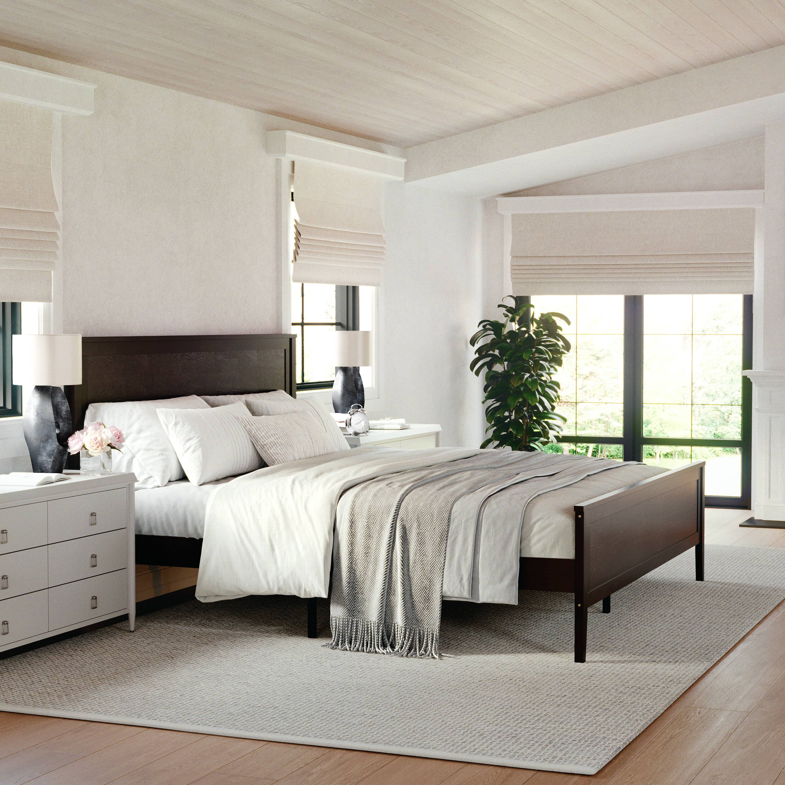 Alt View 14. Martha Stewart - Corbin Wooden King Size Platform Bed with Headboard and Footboard - Dark Brown.