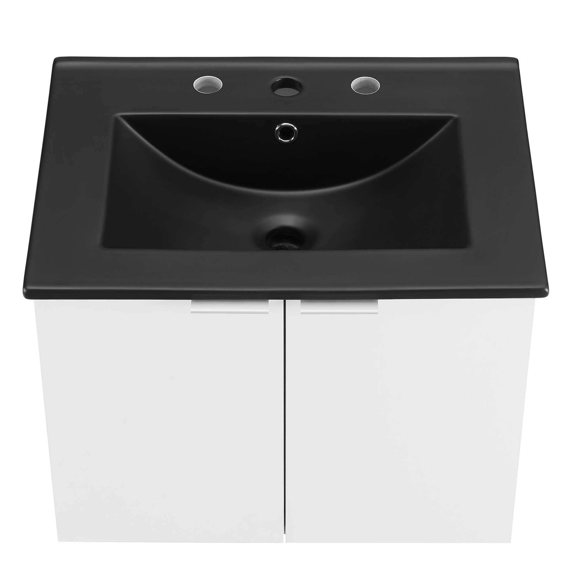 Alt View 5. Modway - Maybelle Wall-Mount Bathroom Vanity Basin Included - White Black.