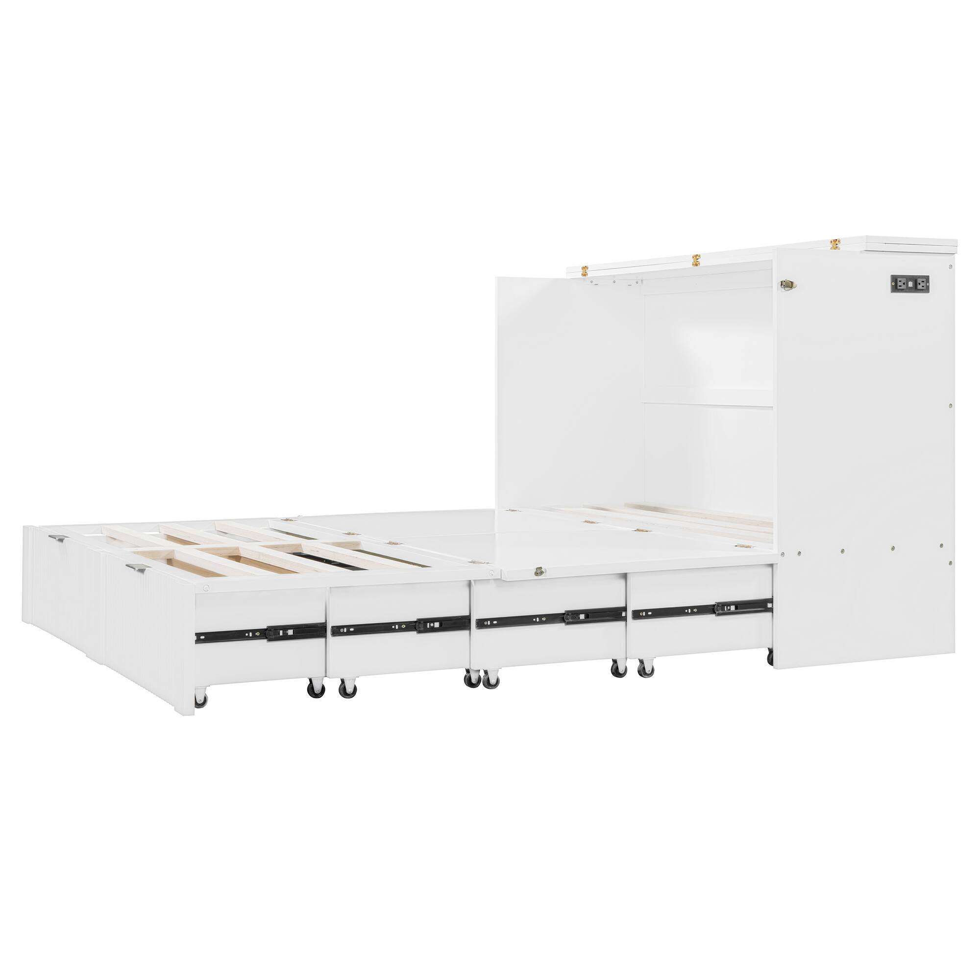 Alt View 8. Tiramisubest - Queen Size Murphy Bed, Drawer, Sockets, USB, Pulley, White, Plywood - White.