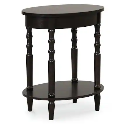 Front. Kadyn - 2-Tier Oval Side Table with Storage Shelf and Solid Wood Legs-Espresso, Nightstand Small Side Table, End Table - Brown.