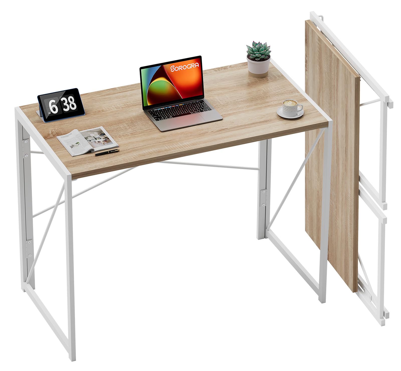 Alt View 6. HM 1810 - Small Folding Desk 39 Foldable Computer Desks Spaces Saving Writing Table For Bedroom Home Office Dorm Apa - Oak.
