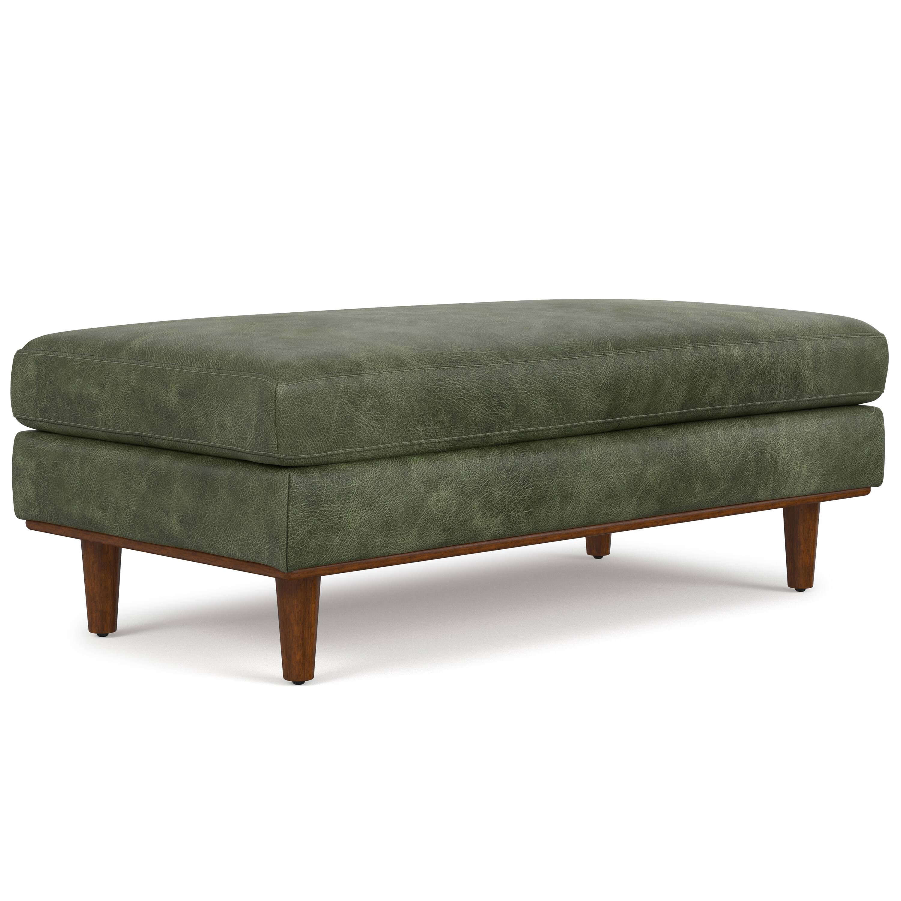 Front. Simpli Home - Morrison 49 inch Wide Mid-Century Modern Table Ottoman in Moss Green Genuine Leather - Moss Green.