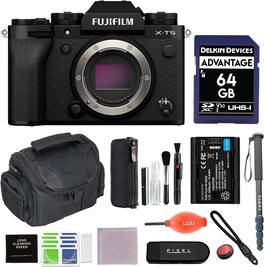 Fujifilm - X-T5 Mirrorless Camera (Black) Bundle with Extra Battery, Monopod, 64GB SDXC Card & More