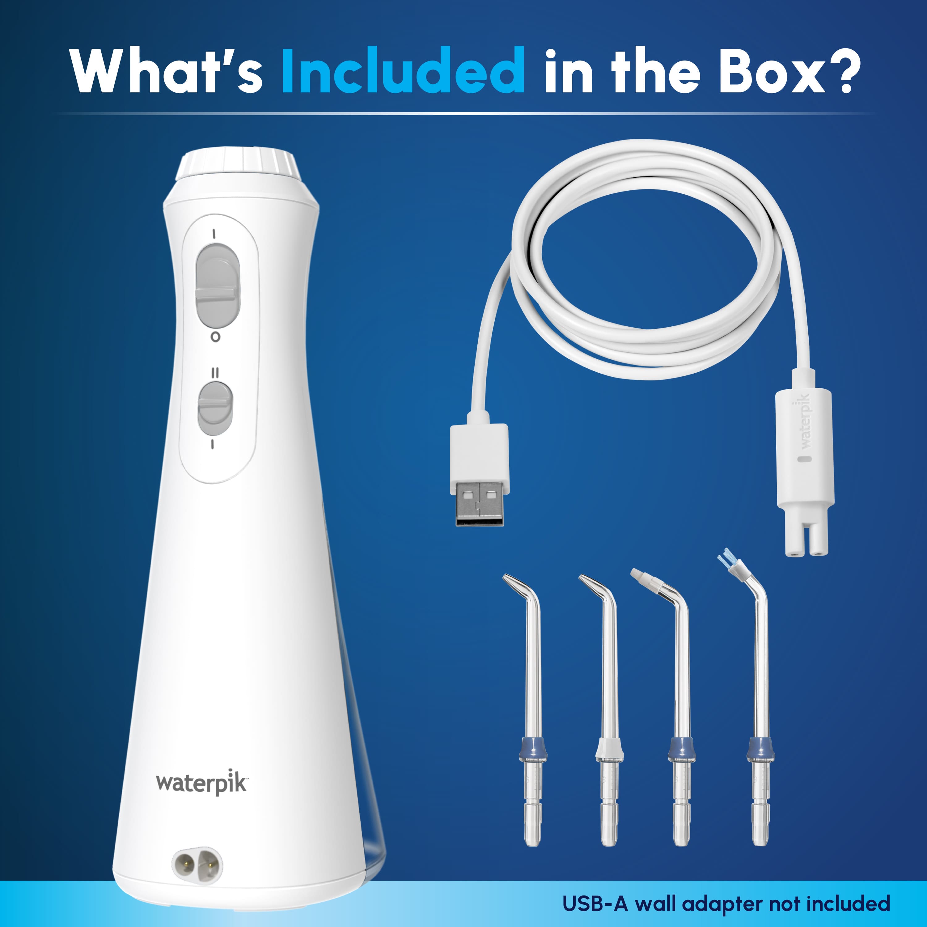 What's Included in the Box? waterpik, USB-A wall adapter not included