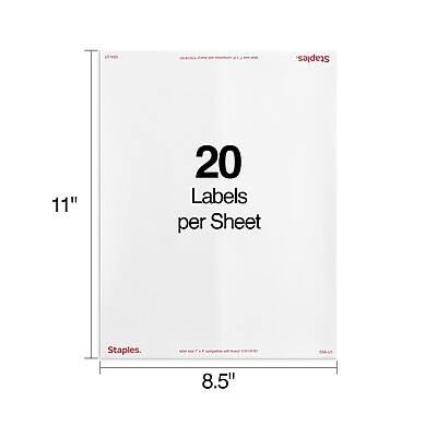 Staples  
20 Labels per Sheet  
11" x 8.5"  
MA-U  
Staples