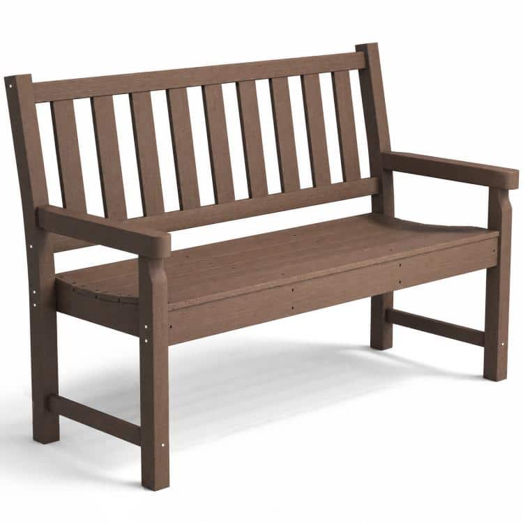 PULUZ - 2-Person Garden Bench, HDPE Outdoor Bench with 530 lbs Capacity, Curved Seat for Backyard, Park, Porch - Brown
