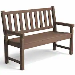 PULUZ - 2-Person Garden Bench, HDPE Outdoor Bench with 530 lbs Capacity, Curved Seat for Backyard, Park, Porch - Brown