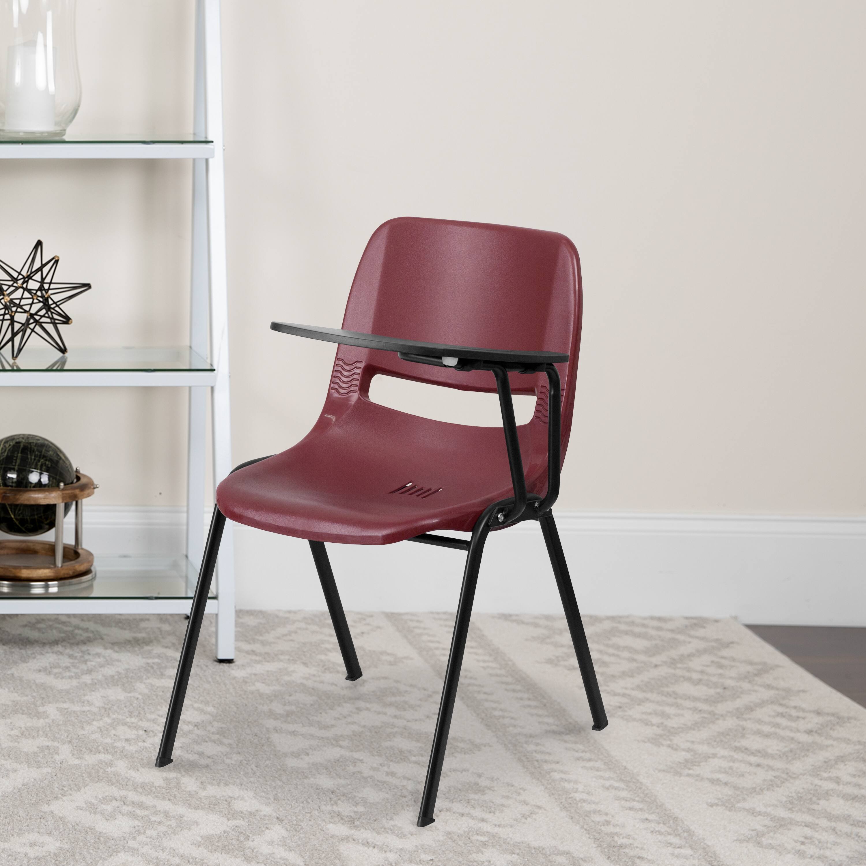 Alt View 1. Emma + Oliver - Ergonomic Shell Chair with Left Handed Flip-Up Tablet - Tablet Arm Desk - Burgundy.