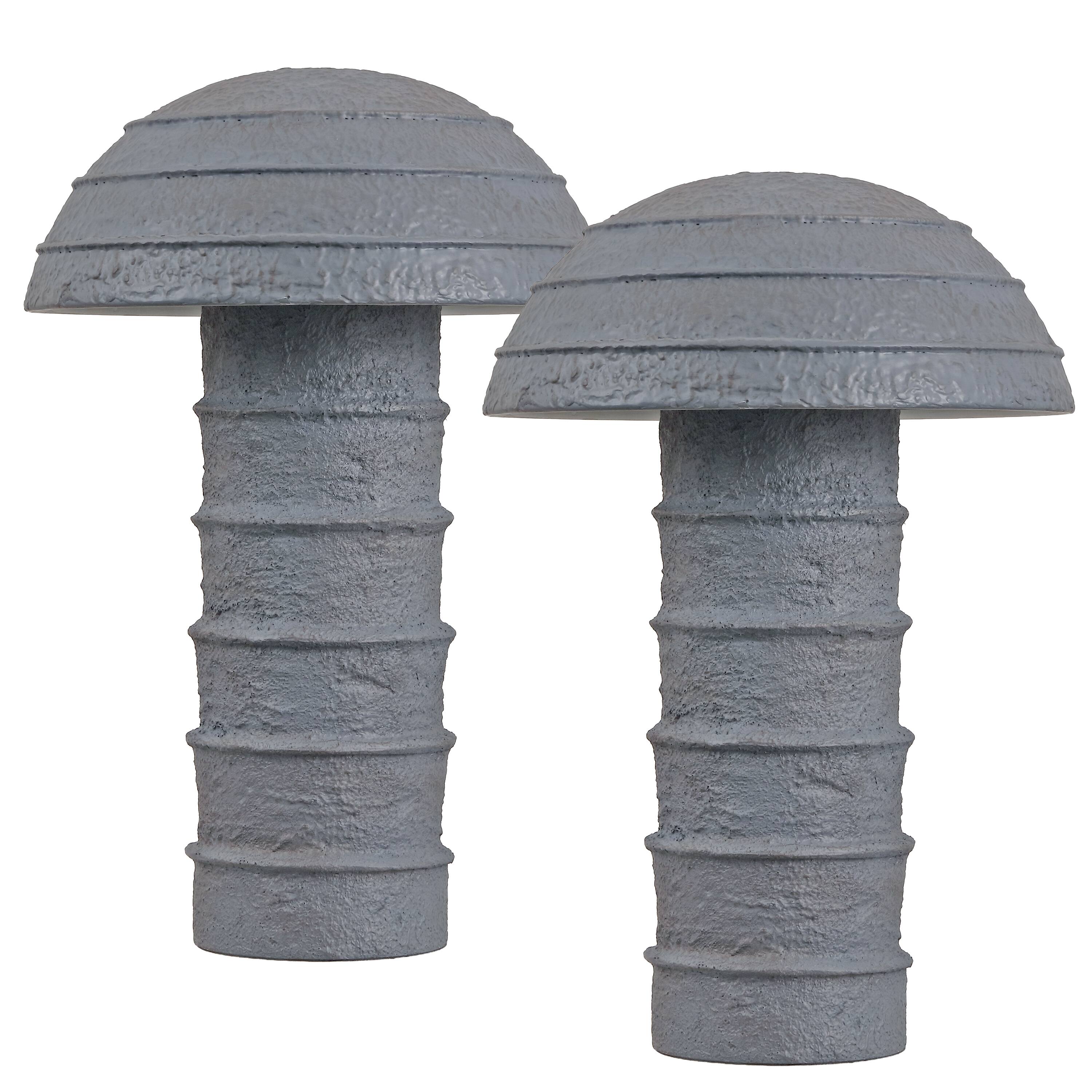 Alt View 7. Jonathan Y - Cremini 17.5 in. Modern Minimalist Plaster-Look Ribbed Mushroom Resin Cylinder LED Table Lamp, Gray (Set of 2) - Gray.