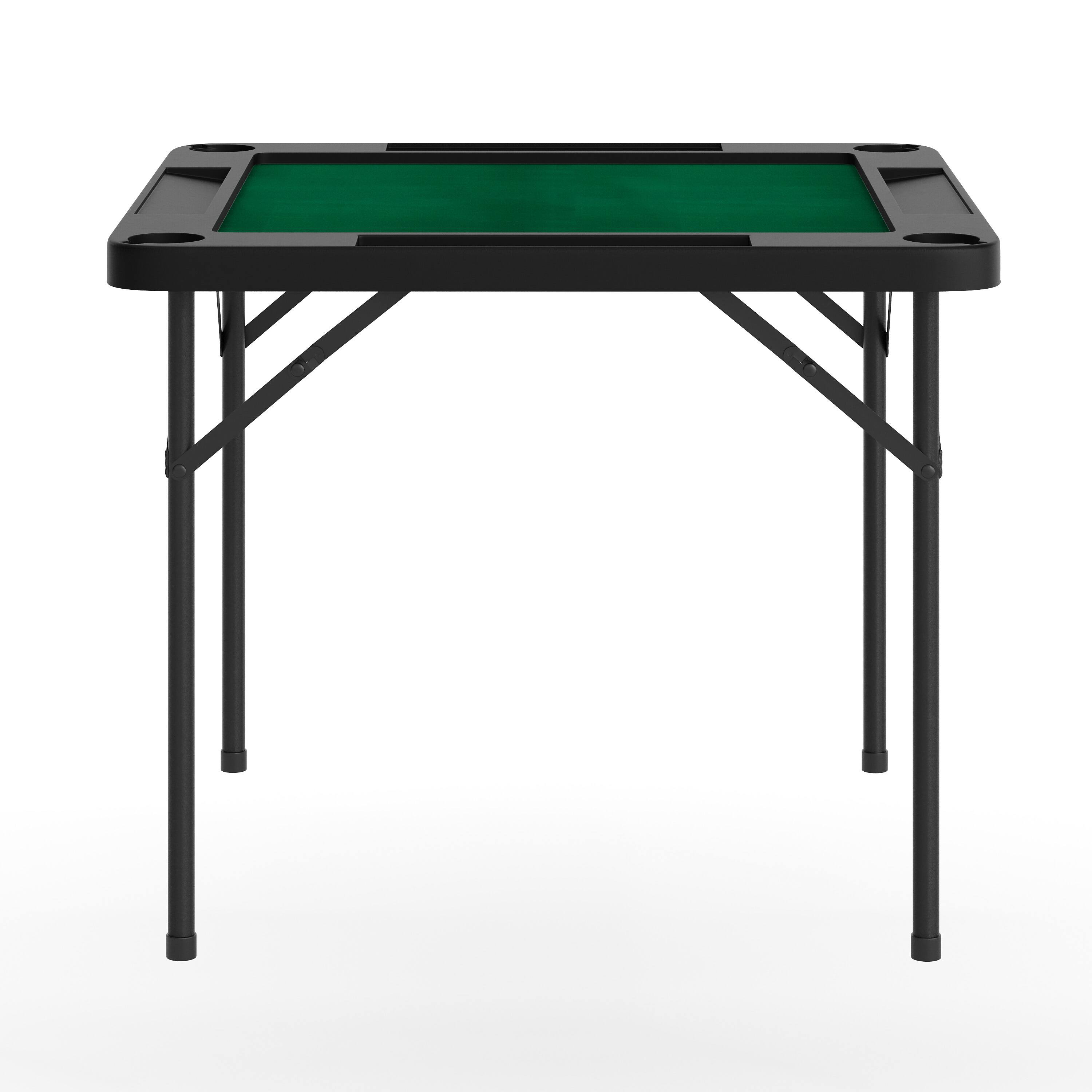 Alt View 5. Emma + Oliver - Tannin 34.5" Square White Folding Card Game Table for 4-Players with a Green Felt Playing Surface and Cup Holders - Black Top/Green Felt Surface.