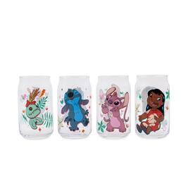 Silver Buffalo - Disney Lilo & Stitch Characters 4-Piece Glass Can Set | Each Holds 16 Ounces - Multi-Colored