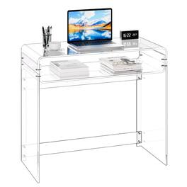 VEVOR - Acrylic Table, 2 Tiers Clear End Table with Storage Shelf, Modern Rectangle Acrylic Side Desk, Transparent Thick Desk - Colorless and transparent