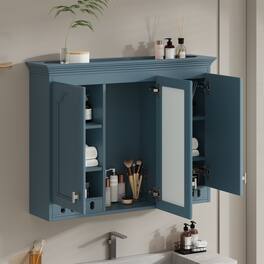Whisen - 35-In Wall-Mount Medicine Cabinet Mirror with Adjustable Shelves for Bathroom Vanity & Bedroom - Blue