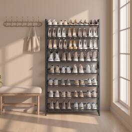 Songmics Home - Shoe Rack, 8-Tier Shoe Organizer, Metal Rack for Garage, Set of 2, 4-Tier Stackable Shelf - Charcoal Gray