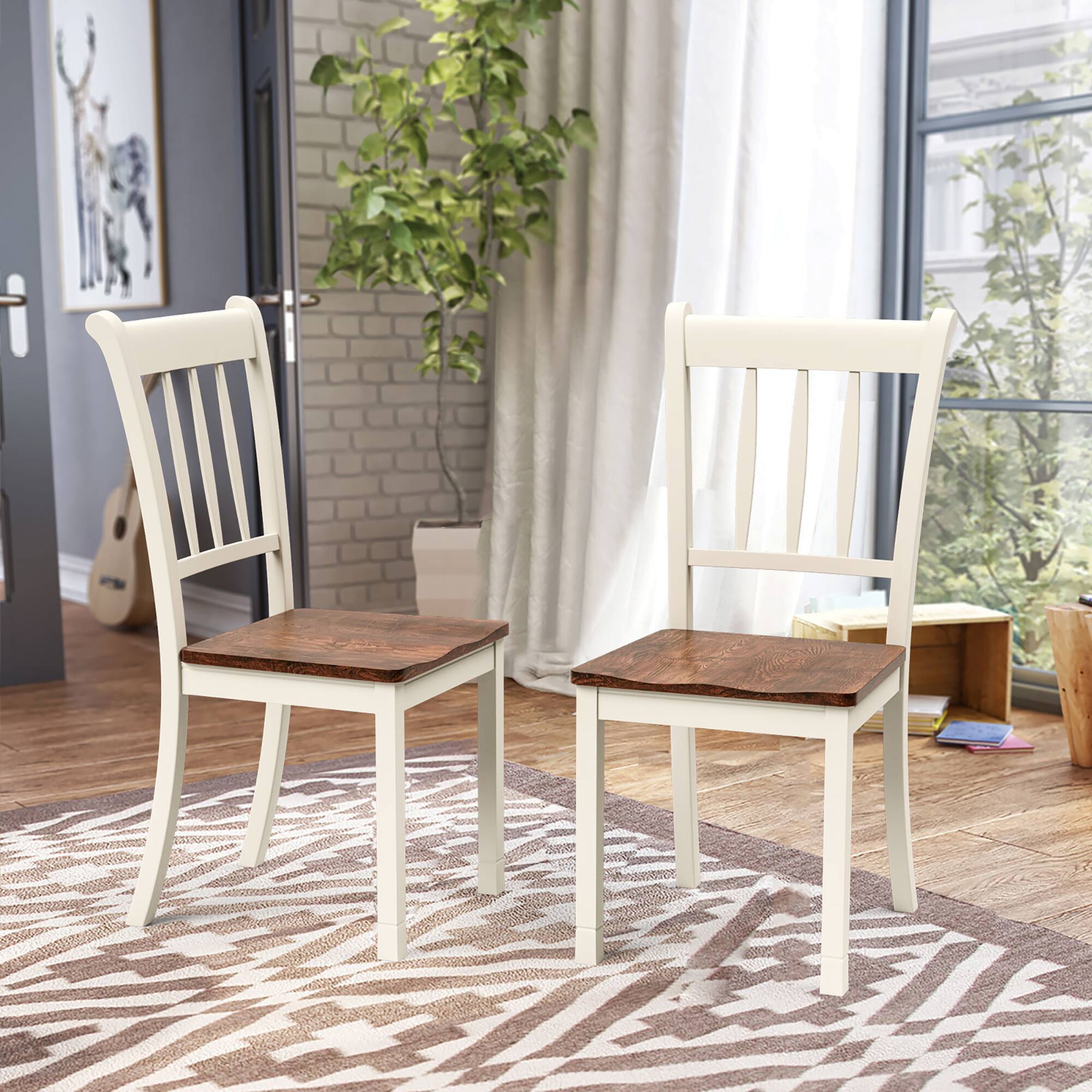 Alt View 3. Costway - Costway Set of 2 Wood Dining Chair High Back Rubber Wood Kitchen Whitesburg Side Chair - White.