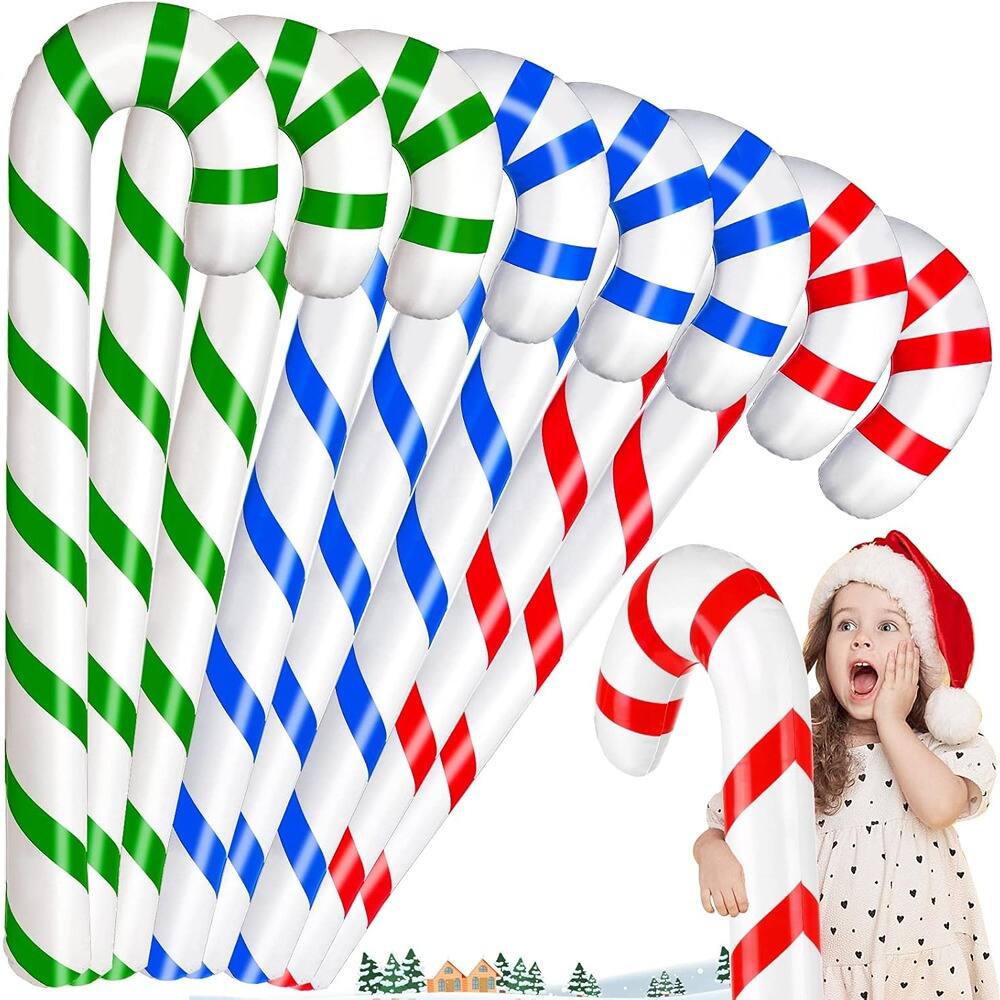 Front. PARKER SLATER - 9-Pc 35" Inflatable Candy Canes – Colorful Indoor & Outdoor Christmas Decor - Green, Red, Blue.