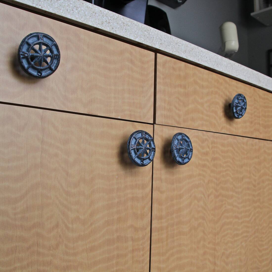 Alt View 4. Zeckos - Set of 12 Light Blue Cast Iron Compass Rose Drawer Pulls Cabinet Hardware Knobs - Light Blue.
