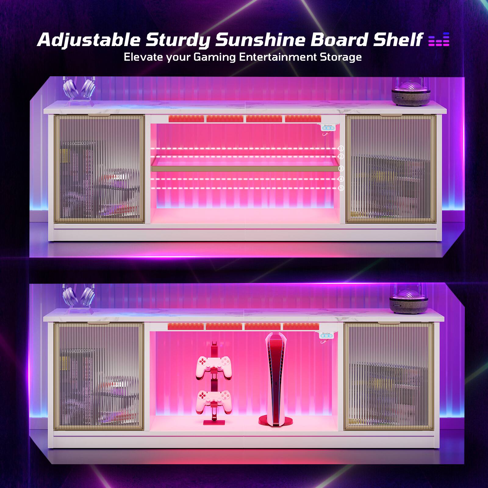 Adjustable Sturdy Sunshine Board Shelf Elevate your Gaming Entertainment Storage | 2 - 4 - 2 - ...