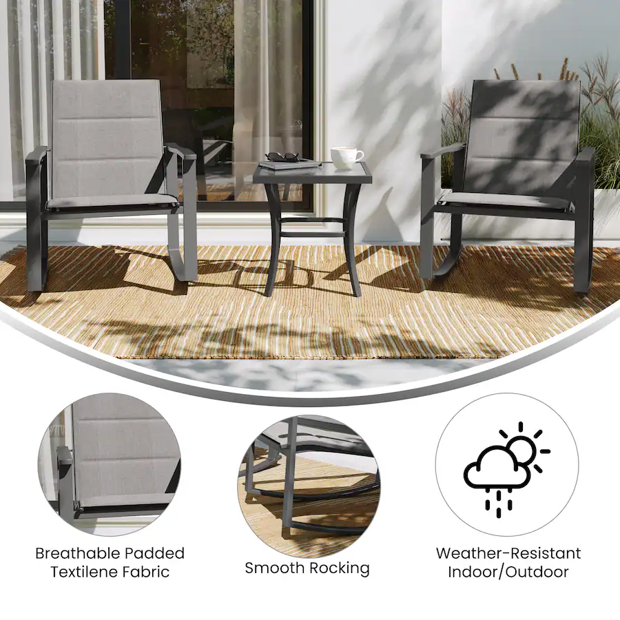 Outdoor Metal Rocking Bench Emma + Oliver Braelin 3 Piece Outdoor Rocking Chair Patio Set with Flex ...