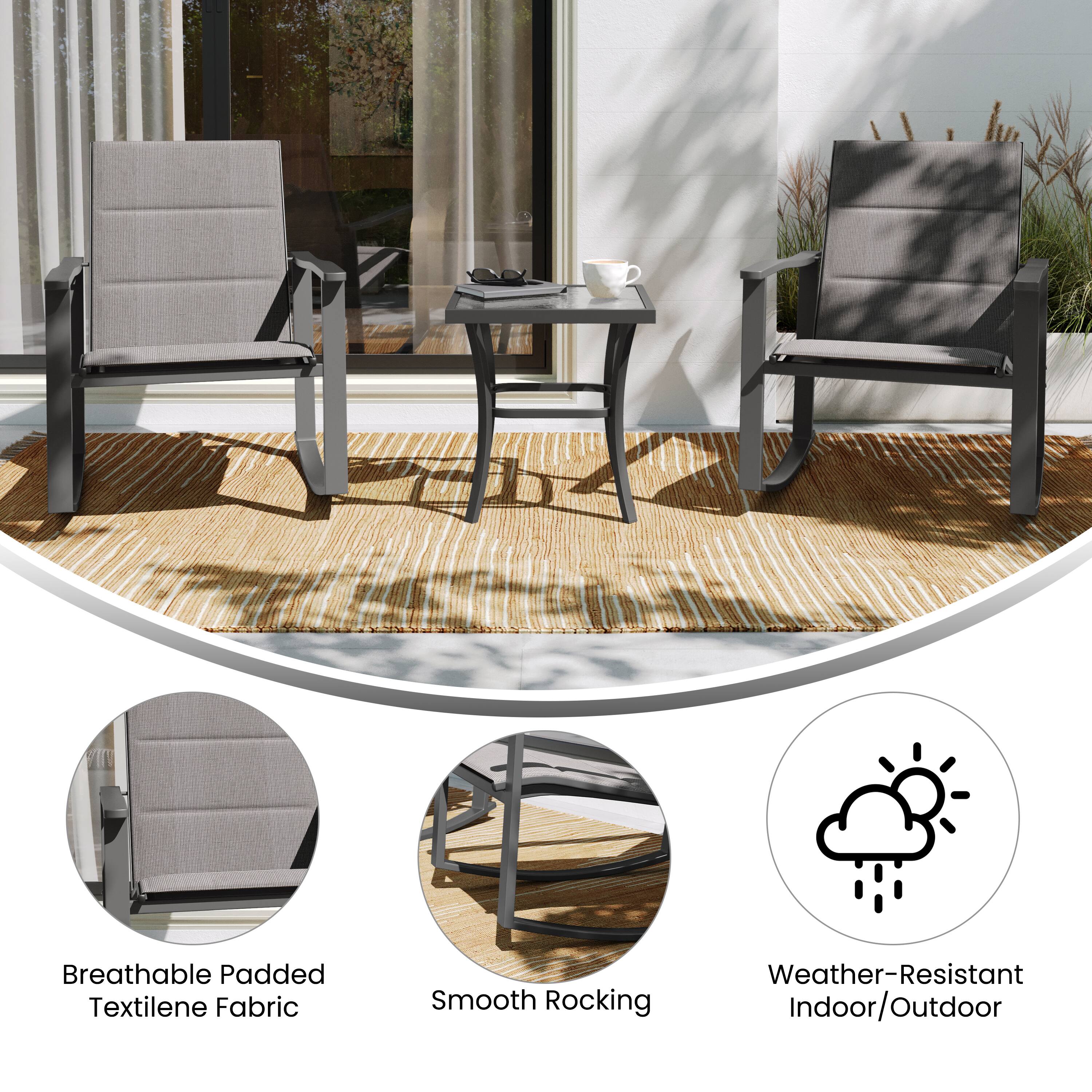 Emma + Oliver Braelin 3 Piece Outdoor Rocking Chair Patio Set with Flex ...