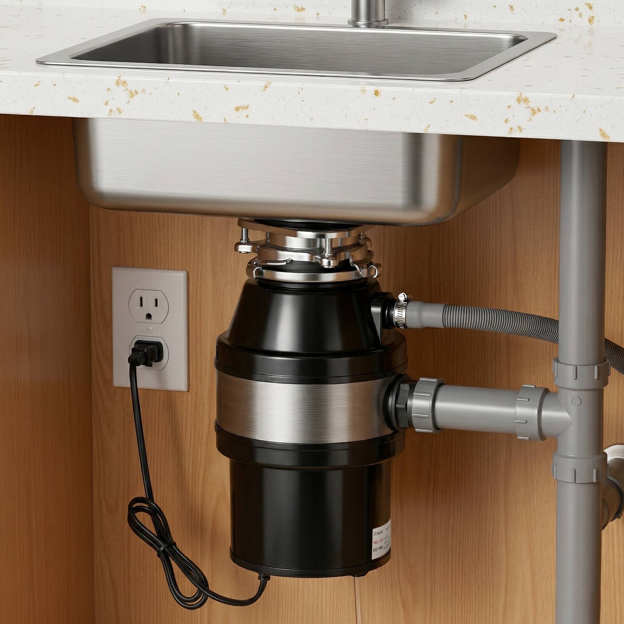 Alt View 6. Topteng - 3/4 HP Garbage Disposal with Plug - 2800 RPM High-Speed, Stainless Steel, Auto Overload Protection for Kitchen Sink - Black.