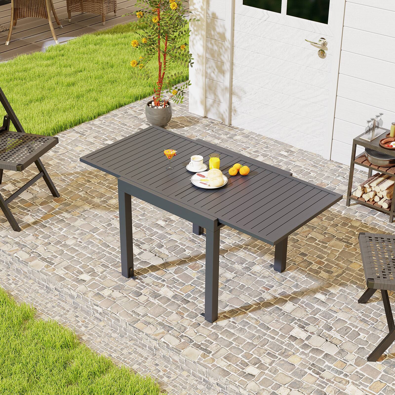 Alt View 2. Sugift - Expandable Patio Dining Table for 4-6 People - Grey.