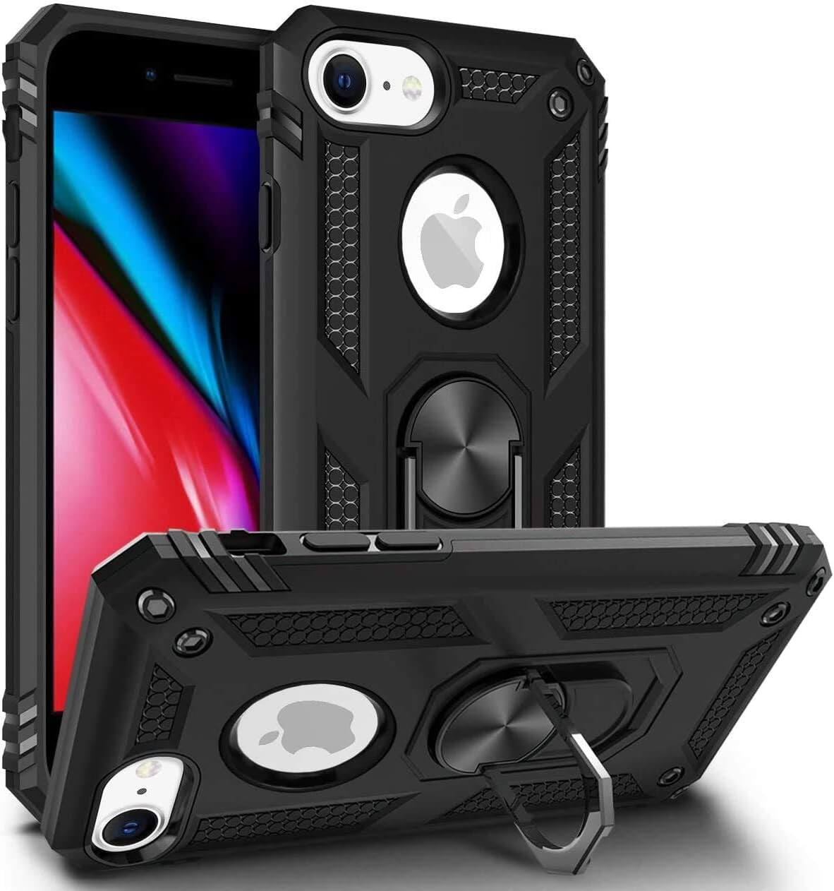 Front. Entronix - Entronix Dual-Layer Protective Case for iPhone 8/7/SE - Built-in Kickstand & Grip Design - Black.