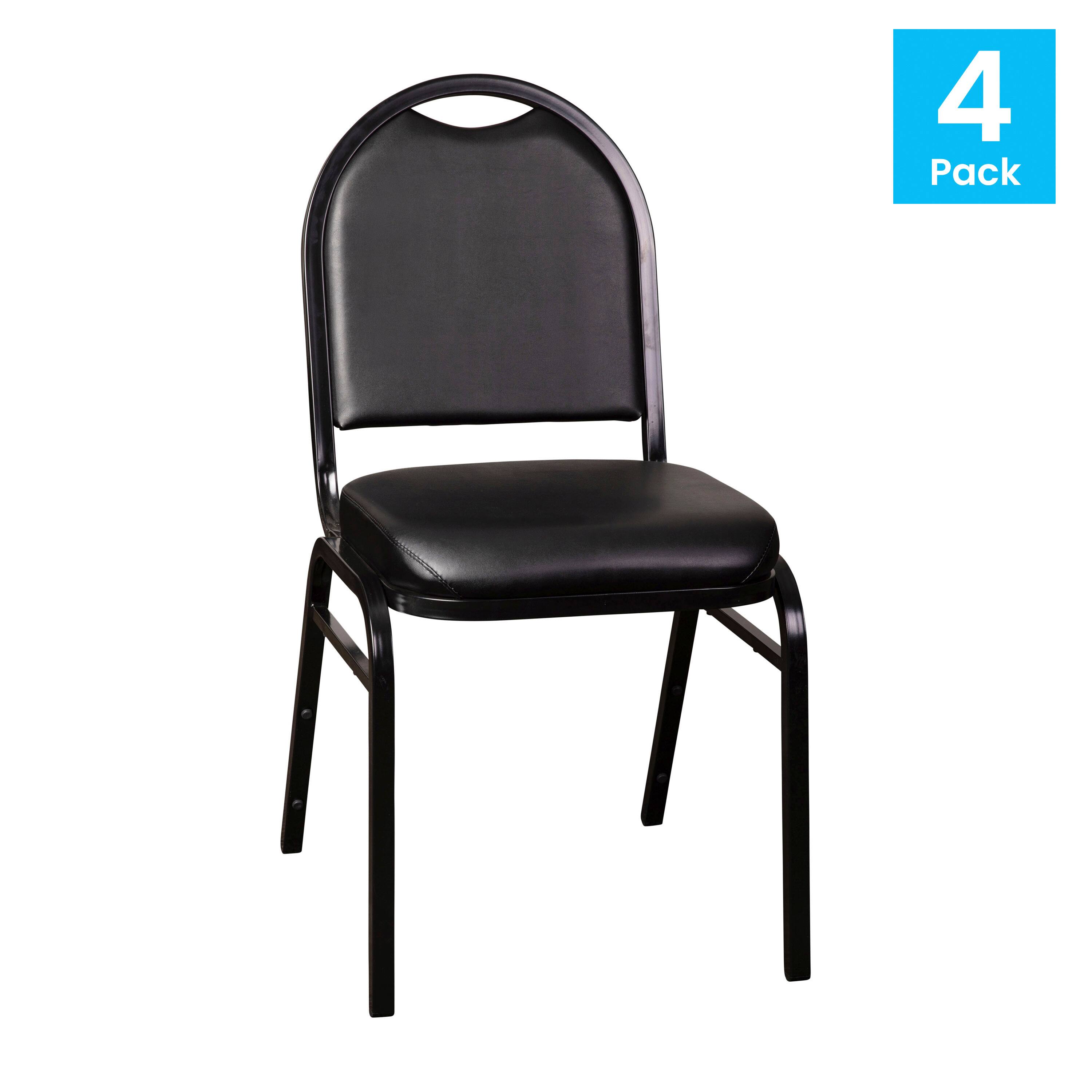 Alt View 1. Emma + Oliver - Dymoke Versatile Dome Back Stacking Banquet Chair - Black Vinyl/Black Frame.