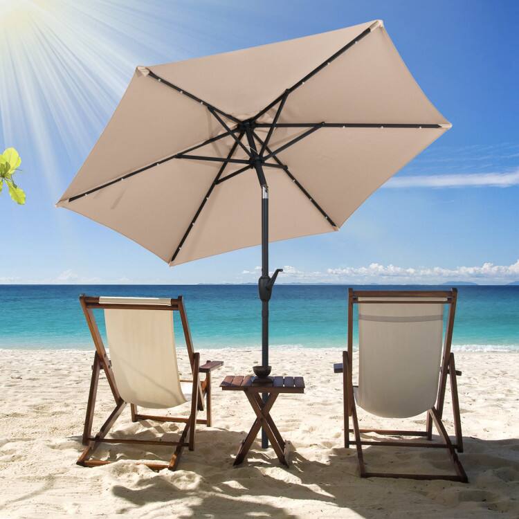 Angle. Mondawe - 7.5 FT Solar Powered Patio Umbrella LED Lights Crank Handle - Tan.